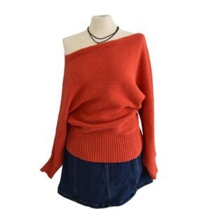 Lucky Brand Off Shoulder Knit Sweater in Red Y2K Preppy Casual S